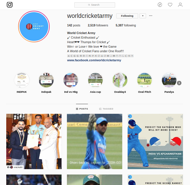instagram world cricket army