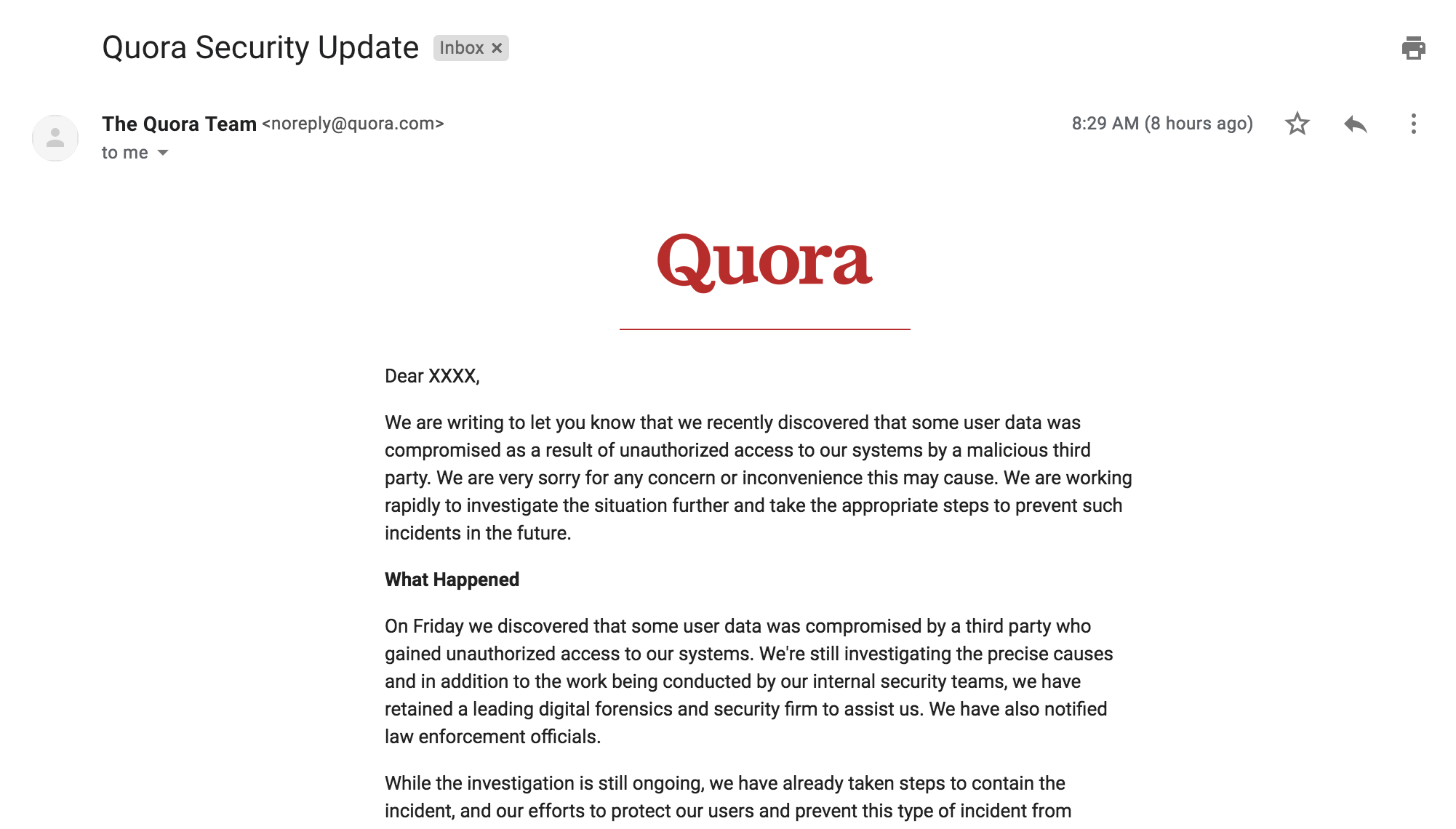 Quora security breach